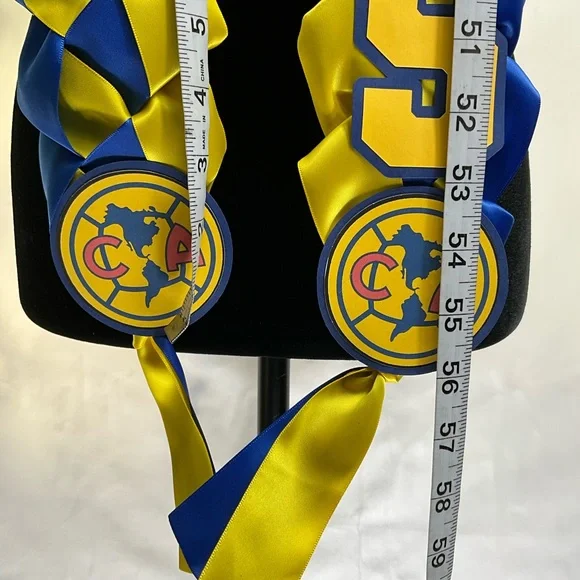 Graduation Lei Club America Made with  Blue and Yellow 1-1/2 inch Satin ribbon - Picture 4 of 4